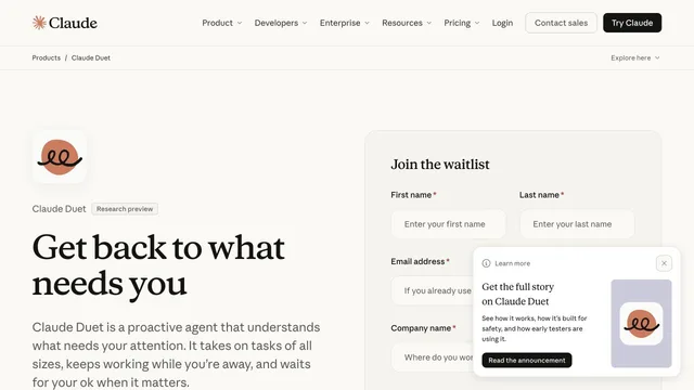 Claude Duet — official website screenshot