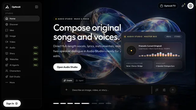 OptimAI Studio — official website screenshot