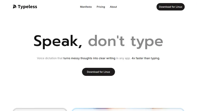 Typeless — official website screenshot